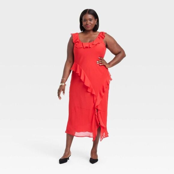 A New Day - Women's Ruffle Slip Dress - A New Day Red 1X Red - Picture 1 of 4